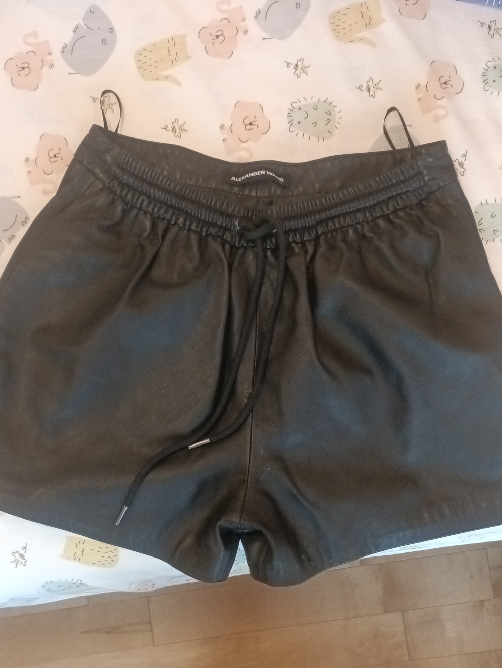 Alexander Wang Black Faux Leather High-Waist Drawstring Shorts